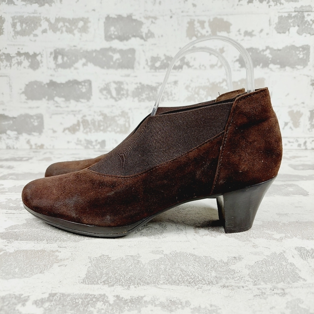 NEW Munro Francee Brown Leather Slip On Block Heel Ankle Boots W610